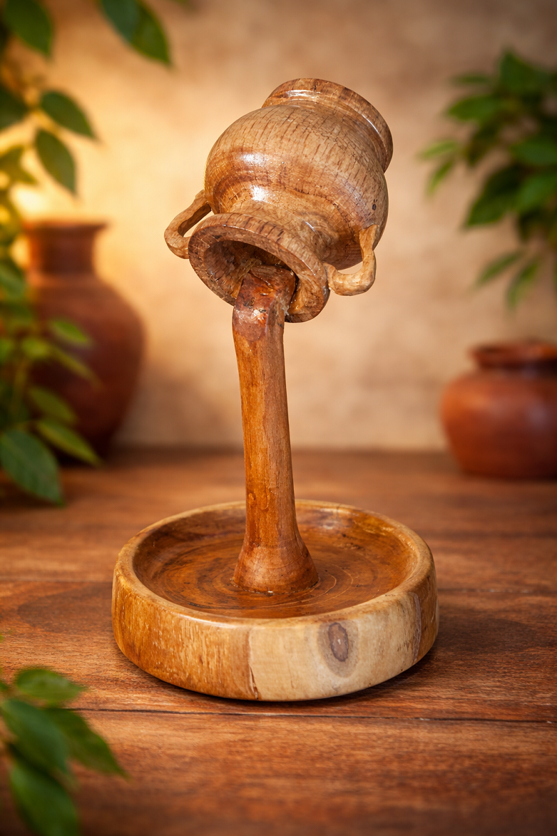 Amphore décorative en chêne et socle en robinier – Pièce unique